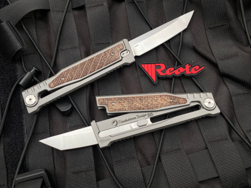 Reate Knives EXO Titanium Burlap Micarta Inlay w/ Tanto Edge Satin Blade (3.75”)