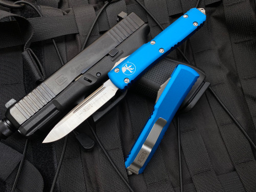 Microtech Ultratech S/E Blue Aluminum Body w/ Satin Plain Edge Blade (3.4") 121-4BL