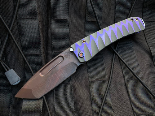 Medford Midi Marauder Titanium Folder Cement and Violet Anodized “Lazy River” Handles w/ Flamed Hardware and S35VN Vulcan Tanto Blade (3.25”)