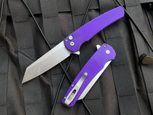 Pro-Tech Malibu Manual Flipper Textured Purple Handles w/ 20CV Stonewashed Reverse Tanto Blade 5205-PURPLE