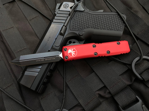 Microtech Knives UTX-85 Spartan Red Aluminum Body w/ Black Plain Edge Blade (3.1”) 230-1RD
