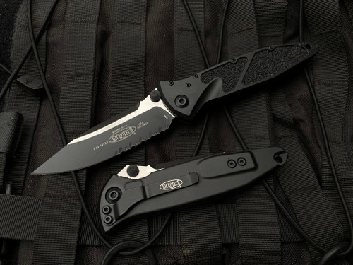 Microtech Socom Elite S/E Manual Folder Black Tactical Aluminum Body w/ Two Tone Black Partially Serrated Blade (3.98”) 160-2T