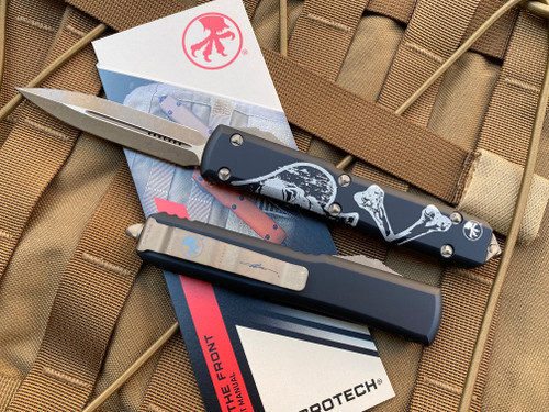 Microtech Ultratech D/E Death Card Signature Series Edition Aluminum Body w/ Bronzed Plain Edge Blade (3.4”) 122-13DCS