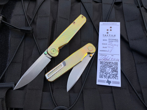 Tactile Knife Co Rockwall Golf Pattern Anodized Titanium Folder w/ Magnacut Stonewashed Plain Edge Blade (2.84”)