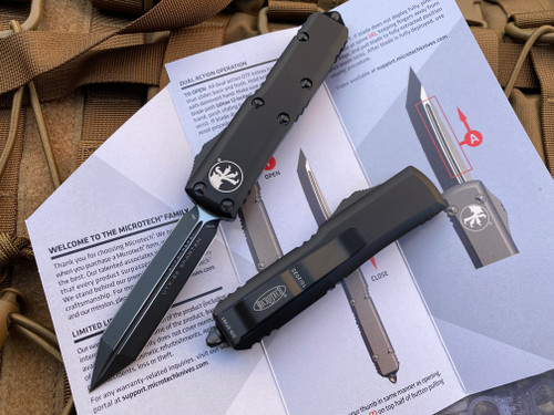 Microtech UTX-85 Spartan Tactical Black Aluminum Body w/ Black Hardware and Black Plain Edge Blade (3.1”) 230-1T