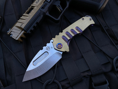 Medford Praetorian Genesis T Violet/Faced Bronzed Flats Titanium Body w/ Flamed Hardware, Clip, and S35VN Tumbled Drop Point Blade (3.3”)