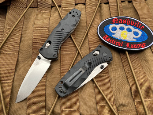 Benchmade 585 Mini-Barrage AXIS-Assisted Folder Black Valox Scales w/ Stonewashed Drop Point Plain Edge Blade (2.91”)