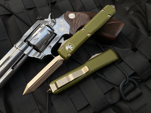 Microtech Ultratech Spartan OD Green Aluminum Body w/ Bronzed Plain Edge Blade (3.4”) 223-13OD