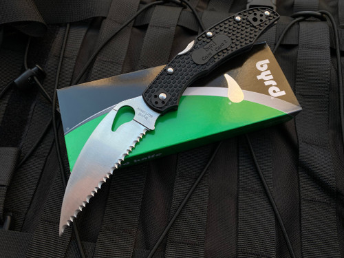 Spyderco Byrd Cara Cara 2 Lock Back Folder Black FRN Scales w/ Satin Finished Full Serrated Wharncliffe Blade (3.83”) BY03SBKWC2