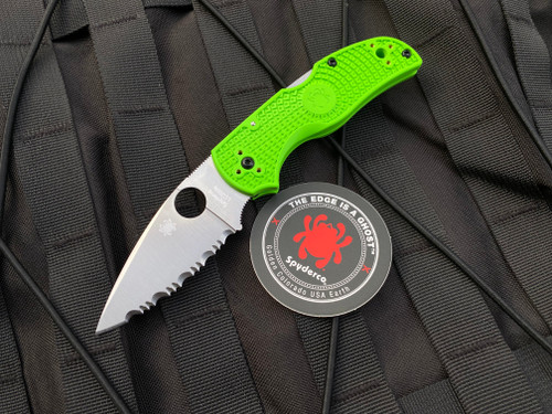 Spyderco Native 5 Salt Folder Green FRN Scales w/ LC200N Satin Finished Full Serrated Blade (2.95”) C41SGR5