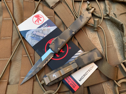 Microtech Ultratech Bayonet Coyote Camo Aluminum Body w/ Coyote Camo Partially Serrated Blade (3.4”) 120-2CCS