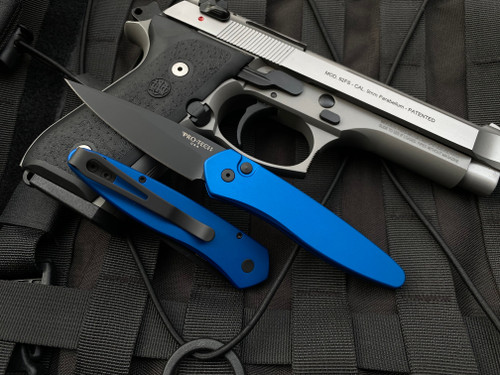 Pro-Tech Knives Newport Blue Aluminum Body w/ S35VN Black Plain Edge Blade (3”) 3407-BLUE