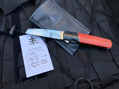 Jason Clark Custom Folder “RTP” Tangerine Micarta Scales and Black Linen Micarta Bolster w/ Magnacut Plain Edge Blade