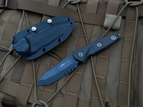 Microtech Socom Alpha Mini T/E Carbon Fiber Scales w/ Bronzed Hardware and DLC Partially Serrated Blade (3.75”) 114M-2DLCCFS