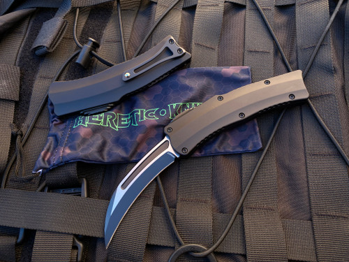 Heretic Knives Roc Auto Curved OTF Black Aluminum Body w/ Two Tone Tactical Black Plain Edge Blade (3”) H060-10A-T