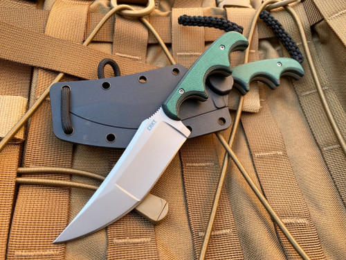 CRKT Minimalist Katana Fixed Blade Neck Knife Green Resin Infused Fiber Scales w/ Katana Plain Edge Blade (2.13”) 2394
