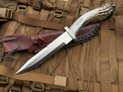 Silver Stag Signature Outdoor Series Pacific Bowie Elk Antler Handle w/ D2 Plain Edge Blade (8.25”) PB8.0