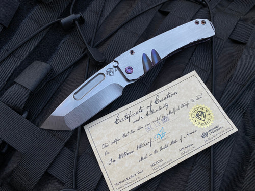 Medford Midi Marauder Violet/Faced Silver Flats Body w/ Violet Hardware and S35VN Tumbled Tanto Blade (3.25”)