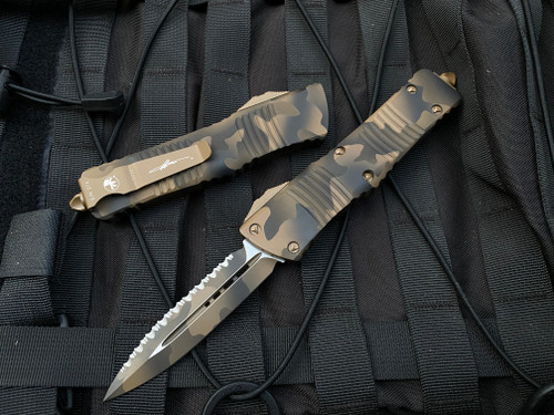 Microtech Combat Troodon D/E Coyote Camo Aluminum Body w/ Coyote Camo Full Serrated Blade (3.81”) 142-3CCS