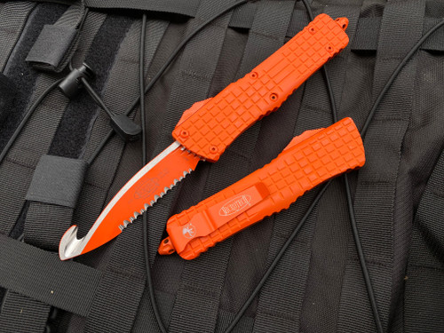 Microtech Combat Troodon Rescue Blaze Orange Delta Pattern Body w/ Blaze Orange Full Serrated Rescue Blade (3.75”) 601-3CORHS