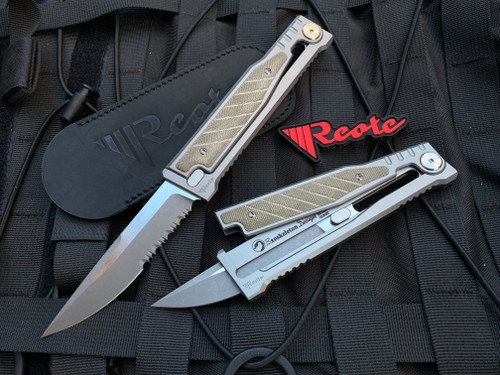 Reate Knives EXO Titanium Green Micarta Inlay w/ Stonewashed Drop Point Partially Serrated Blade (3.75”)
