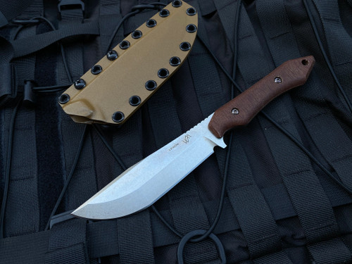 WelMade Knives Legion Fixed Blade Burlap Micarta Scales w/ Bronzed Titanium Hardware and Stonewashed Plain Edge Blade (5.25”)