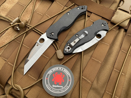 Spyderco Canis Compression Lock Folder Black G10/Carbon Fiber Body w/ S30V Satin Finished Plain Edge Wharncliffe Blade (3.36”) C248CFP