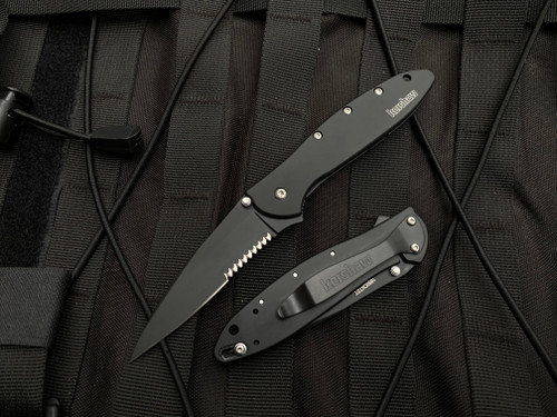 Kershaw Ken Onion Design Leek Assisted Folder Black Cerakote Stainless Steel Body w/ Black Cerakote Partially Serrated Drop Point Blade (3”) 1660CKTST