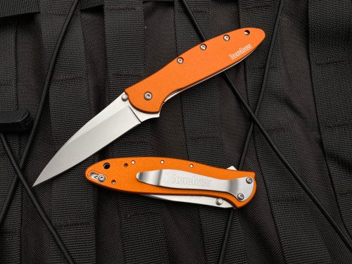 Kershaw Ken Onion Design Leek Assisted Folder Orange Aluminum Body w/ Stonewashed Plain Edge Drop Point Blade (3”) 1660OR