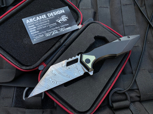 Arcane Design Crawler Black PVD Titanium Folder w/ Damasteel Plain Edge Wharncliffe Blade (3.5”)