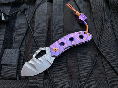 Homer Zhu Custom T-Rex Pink/Violet Sculpted Titanium Body w/ Hand Rubbed Sculpted Plain Edge Blade (2.5”) #355