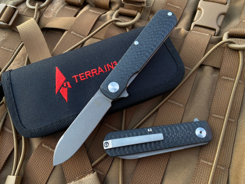 Terrain365 Otter Flip-AT Carbon Fiber Scales w/ Terravantium Matte Finish Plain Edge Blade (3”) 10710