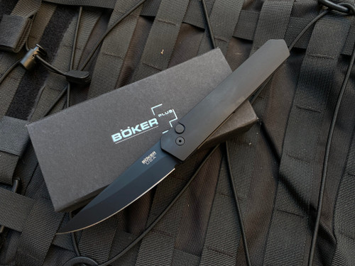 Boker Kwaiken Auto Folder Black Aluminum Body w/ Black Plain Edge Blade (3.5”) 06EX292