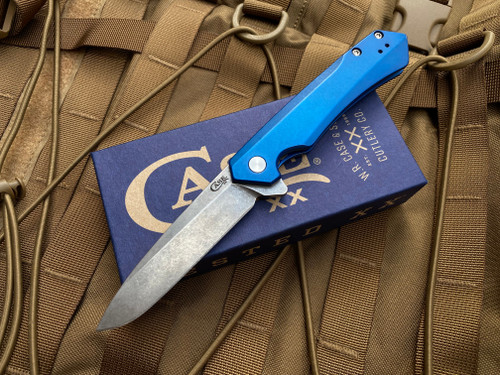 Case Knives Kinzua Flipper Spearpoint Blue Aluminum Body w/ S35VN Stonewashed Plain Edge Blade (3.4”) 64660