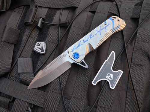 Medford Knives Proxima Tumbled, “2nd Amendment” Body w/ Blue Hardware and S35VN Plain Edge Blade (3.875”)