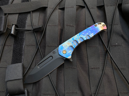 Medford Knives Prae Slim Flipper “Solar Flare” Pattern Body w/ Bronzed Spring Side, Bronzed Hardware, and Black PVD Plain Edge Blade (3.25”) MKF208SPD-03A1-TFCP-Q4
