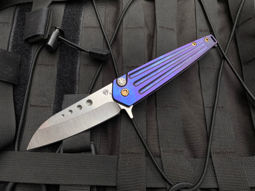 Medford Nosferatu Flipper Violet Titanium Body w/ Bronzed Hardware, Bead Blast Violet/Bronzed Clip, and S35VN Tumbled Plain Edge Blade (3.5”)