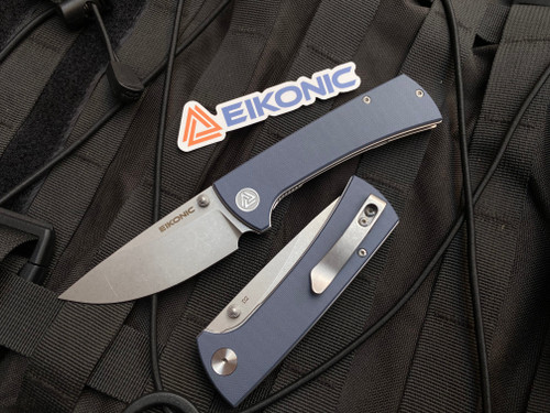 Eikonic RCK9 Folder Steel Blue G10 Scales w/ D2 Plain Edge Blade (2.9”) 100SGY