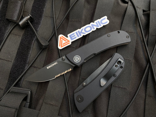 Eikonic Fairwind Folder Black G10 Scales w/ D2 Black Partially Serrated Blade (2.72”) 220BBS