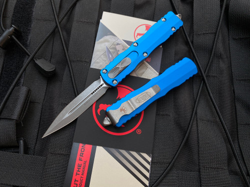 Microtech Dirac D/E Blue Aluminum Body w/ Apocalyptic Plain Edge Blade (2.92") 225-10APBL