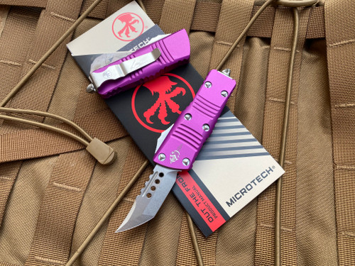 Microtech Mini Troodon Hellhound Violet Aluminum Body w/ Stonewashed Plain Edge Blade (1.99") 819-10VIS