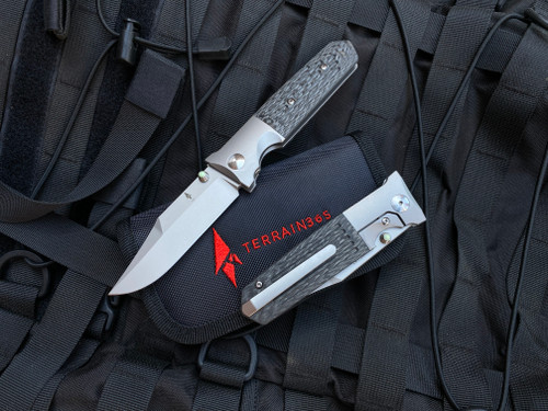 Terrain365 STS-ATB Folder Titanium/Carbon Fiber Body w/ Terravantium Bead Blast Plain Edge Blade (3.5")