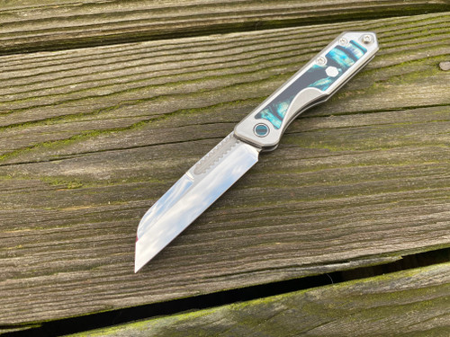 Heretic Knives Custom Jinn Slipoint Folder Titanium Mammoth Inlaid Body w/ Mirror Polished Plain Edge Blade (3")