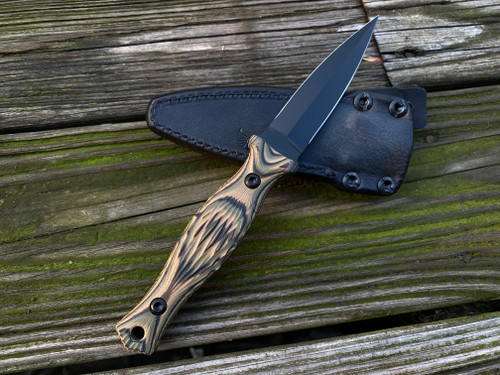 Les George Galvo Dagger Black/Brown/Green Tephra G10 Handle w/ CPM 3V Black Plain Edge Blade (4")