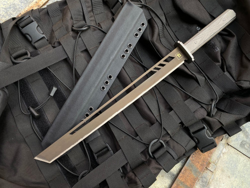 Mike Taylor X Chris Green Full Titanium Custom Short Sword w/ Gray Ti Handle and Carbonized Steel Edge Blade (15")