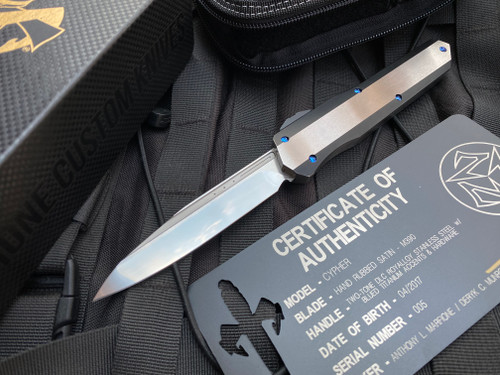 Marfione Custom Cypher S/E Royalloy Stainless Steel Two Tone DLC Body w/ Blue Titanium Accents and Hand Rubbed Satin Blade (4")