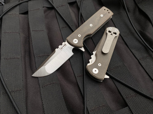 Chaves T.A.K Drop Point Flipper Green Micarta Scales w/ M390 Satin Finished Plain Edge Blade (2.75")