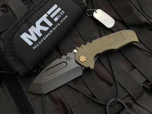 Medford Scout M/P Folder OD Green G10 Scales w/ Bronzed Hardware, PVD Clip, and D2 Black PVD Tanto Blade (3.75")