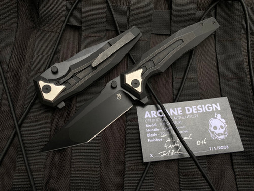 Arcane Design The Creature Folder Black Titanium Body w/ Silver Pivot Collar and Black Tanto Plain Edge Blade (3.75")
