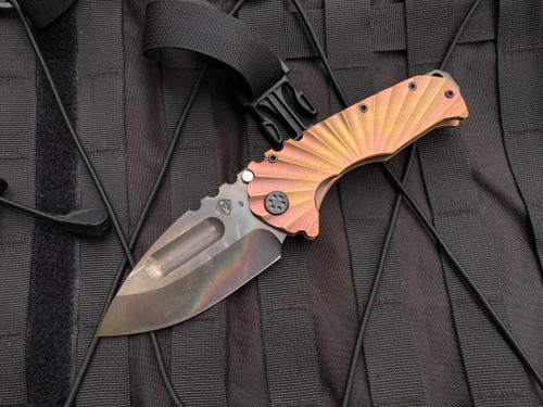Medford Knives Prae Ti Custom Folder Rose "Rising Sun" Titanium Body w/ PVD Hardware, Rose Perimeter Clip, and Vulcan 3V Blade (3.75")